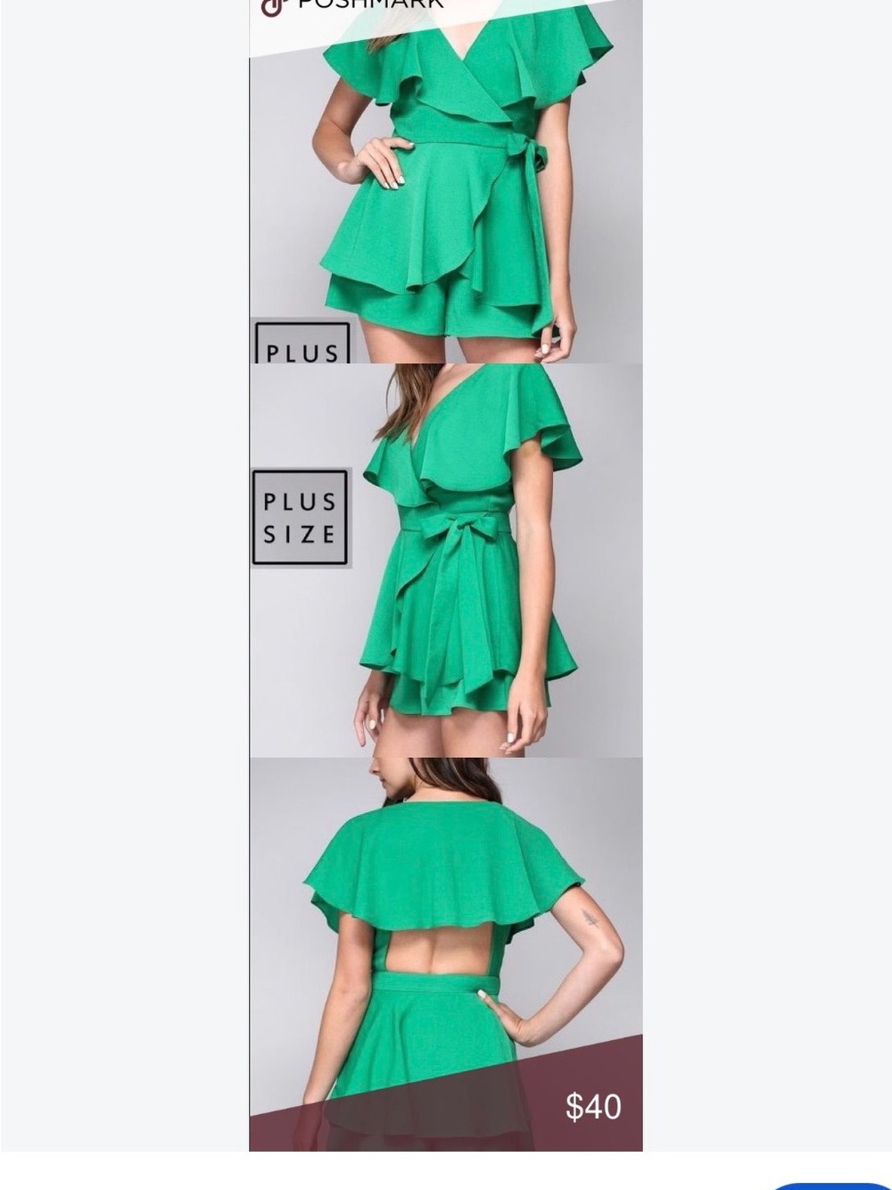 Main Strip Emerald Green Ruffle Wrap Mini Dress